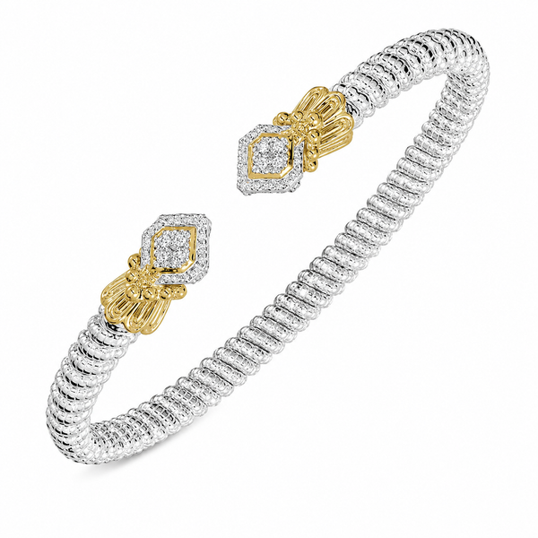 Lady's VAHAN Two Tone Sterling Silver & 14Kt Gold 4mm Open Bracelet with Diamonds Whidby Jewelers Madison, GA