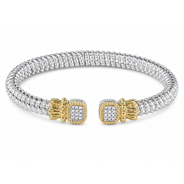 Two Tone Sterling Silver & 14Kt Gold 6mm Open Cuff Vahan Bracelet with Diamonds Whidby Jewelers Madison, GA