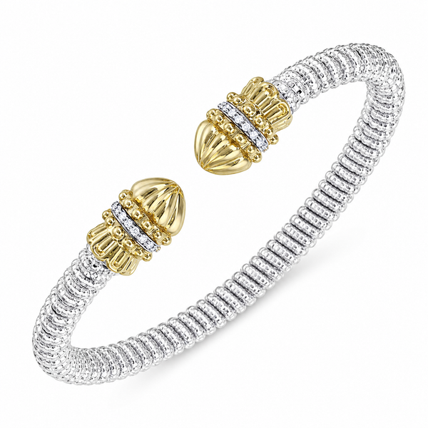 Lady's VAHAN Two Tone Sterling Silver & 14Kt Gold 6mm Open Bracelet with Diamonds Whidby Jewelers Madison, GA