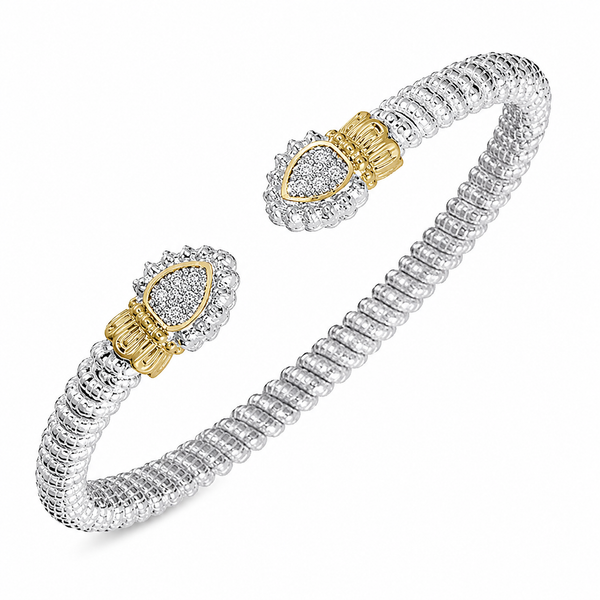 Lady's VAHAN Two Tone Sterling Silver & 14Kt Gold 3mm Open Bracelet with Diamonds Whidby Jewelers Madison, GA