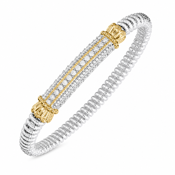 Lady's VAHAN Two Tone Sterling Silver & 14Kt Gold 6mm Closed Bracelet with Diamonds Whidby Jewelers Madison, GA
