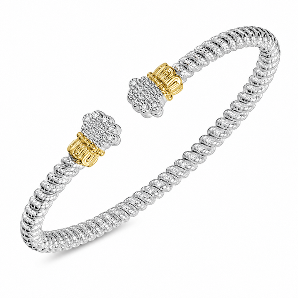 Lady's VAHAN Two Tone Sterling Silver & 14Kt Gold 4mm Open Bracelet with Diamonds Whidby Jewelers Madison, GA