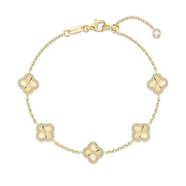 Lady's Yellow 14 Kt Gold Over Sterling Clover Bracelet With Round Brilliant Cut Lab Created Gemstones Whidby Jewelers Madison, GA