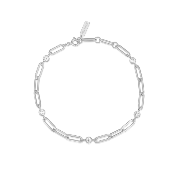Sterling Silver Paperclip Station Bracelet with Round Brilliant CZ Whidby Jewelers Madison, GA
