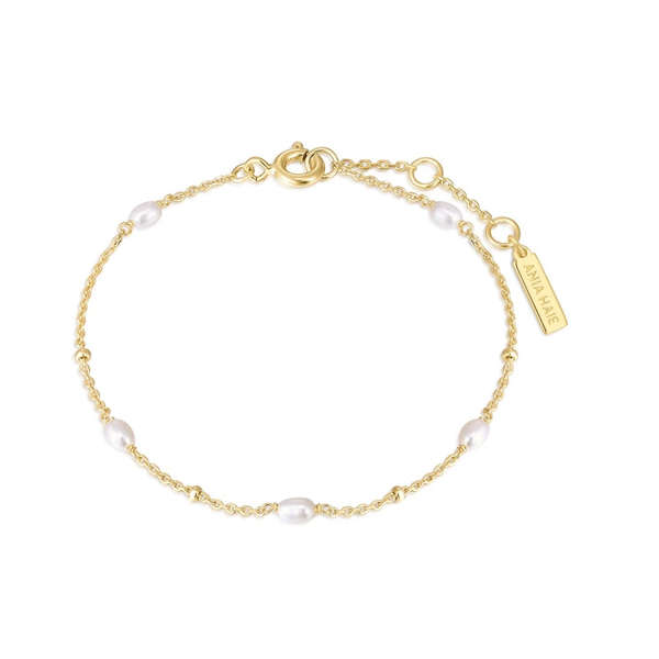 14KT Gold Over Sterling Silver Pearl & Bead Bracelet Whidby Jewelers Madison, GA