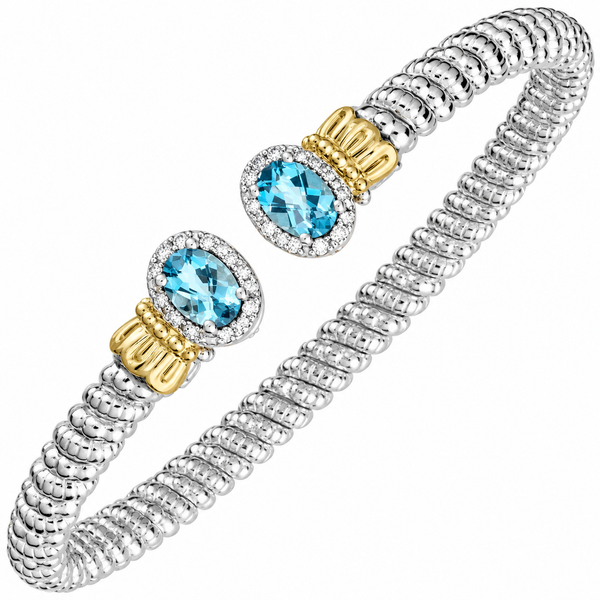 Lady’s 4mm Open VAHAN Oval Sky Blue Topaz & Diamond Bracelet Whidby Jewelers Madison, GA