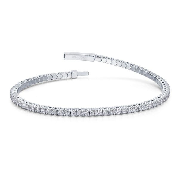 Lady's Sterling Silver Flexible Bangle Bracelet with Round Brilliant Cut Lab Created Gemstones Whidby Jewelers Madison, GA