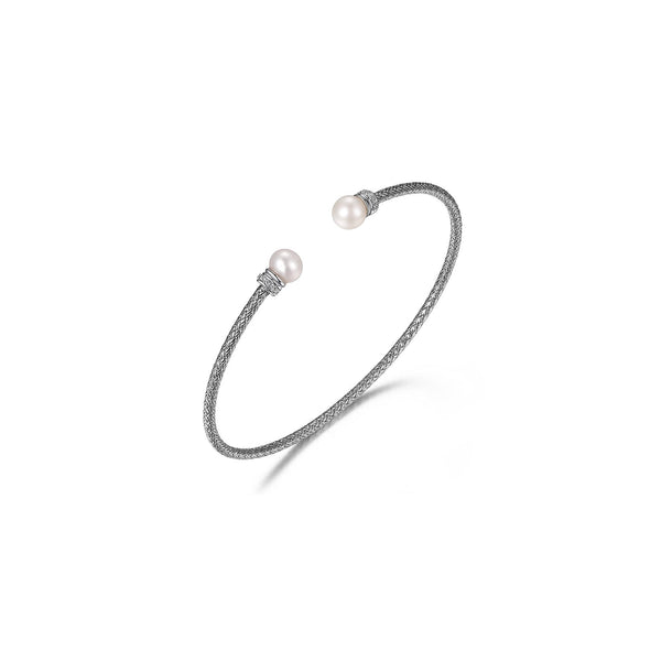 Lady's Sterling Silver Cuff Bracelet with Freshwater Pearls and CZ Whidby Jewelers Madison, GA