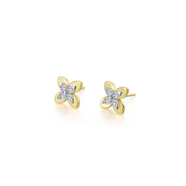 14KT Gold Over Sterling Silver Magnolia Blossom Stud Earrings with Lab Created Gemstones Whidby Jewelers Madison, GA