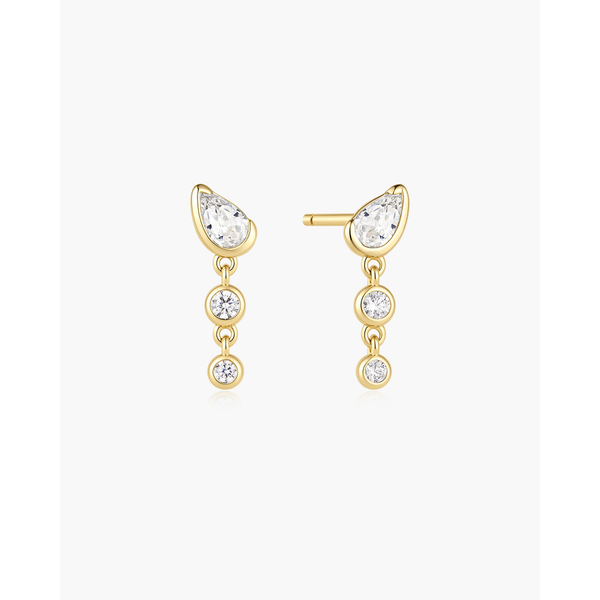 14kt Gold Over Sterling Silver Drop Earrings with Pear & Round Brilliant Cut CZ Whidby Jewelers Madison, GA