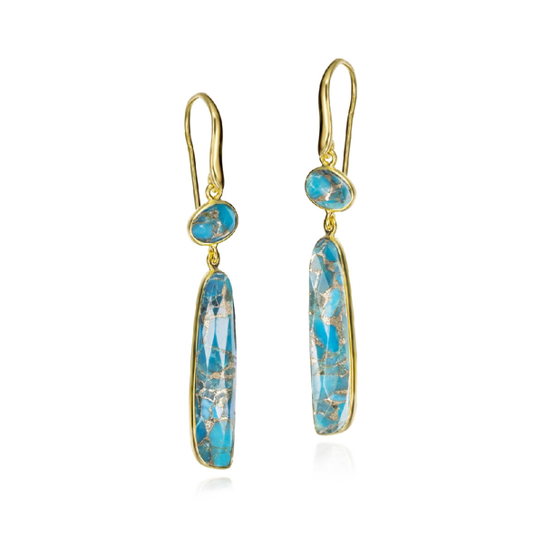 18KT Gold Over Sterling Silver Turquoise Drop Earrings Whidby Jewelers Madison, GA