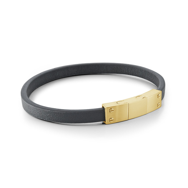 Men’s 6mm Black Leather & Yellow-Tone Stainless Steel Bracelet Whidby Jewelers Madison, GA