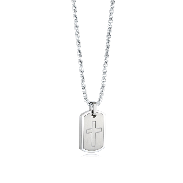Men’s Stainless Steel Dog Tag Cross Necklace 22 Inch Whidby Jewelers Madison, GA