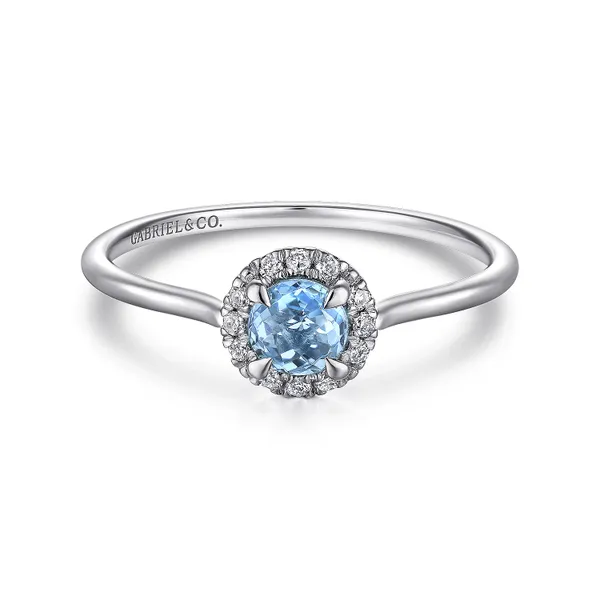 14K White Gold Blue Topaz and Diamond Halo Promise Ring William Jeffrey's, Ltd. Mechanicsville, VA