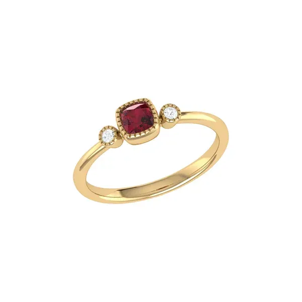 CUSHION CUT RUBY & DIAMOND BIRTHSTONE RING IN 14K YELLOW GOLD William Jeffrey's, Ltd. Mechanicsville, VA