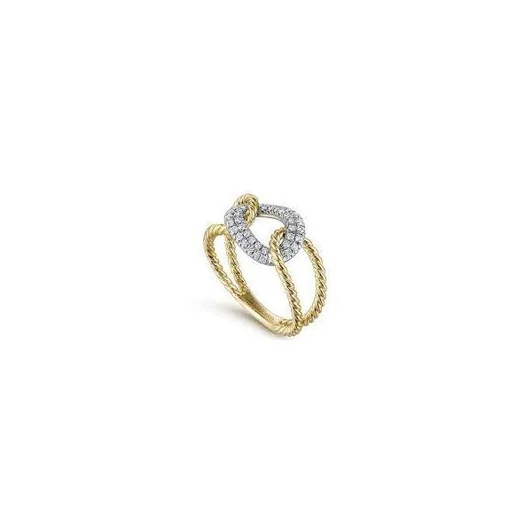 14K Yellow and White Gold Twisted Rope Link Ring with Diamond Pave Station size 6.5 William Jeffrey's, Ltd. Mechanicsville, VA