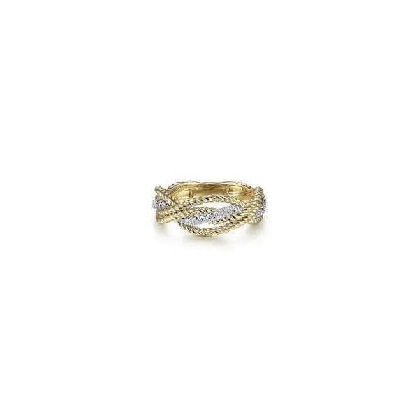 14K White-Yellow Gold Twisted Rope and Diamond Intersecting Ring, size 6.5 William Jeffrey's, Ltd. Mechanicsville, VA