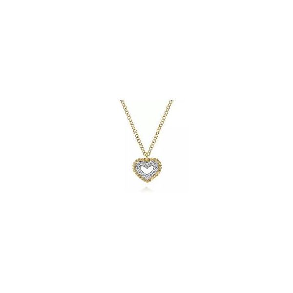 14K Yellow Gold Diamond Pave Heart Pendant Necklace with Bujukan Bead Frame William Jeffrey's, Ltd. Mechanicsville, VA