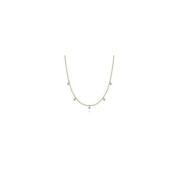 14K Yellow-White Gold Chain Necklace with Bezel Set Diamond Drops William Jeffrey's, Ltd. Mechanicsville, VA