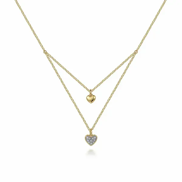 14K Yellow Gold Diamond Double Heart Pendant Necklace William Jeffrey's, Ltd. Mechanicsville, VA