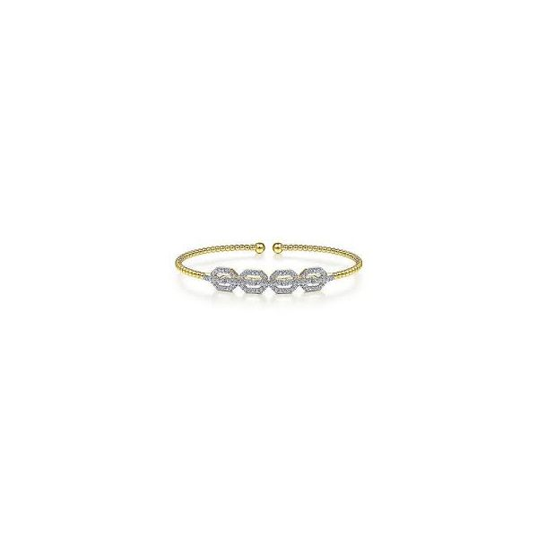 14K Yellow Gold Bujukan Cuff Bracelet with Diamond Pave Links in size 6.25 William Jeffrey's, Ltd. Mechanicsville, VA