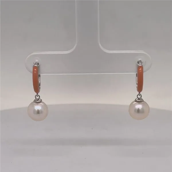 Silver Pearl and Orange Enamel Earrings William Jeffrey's, Ltd. Mechanicsville, VA