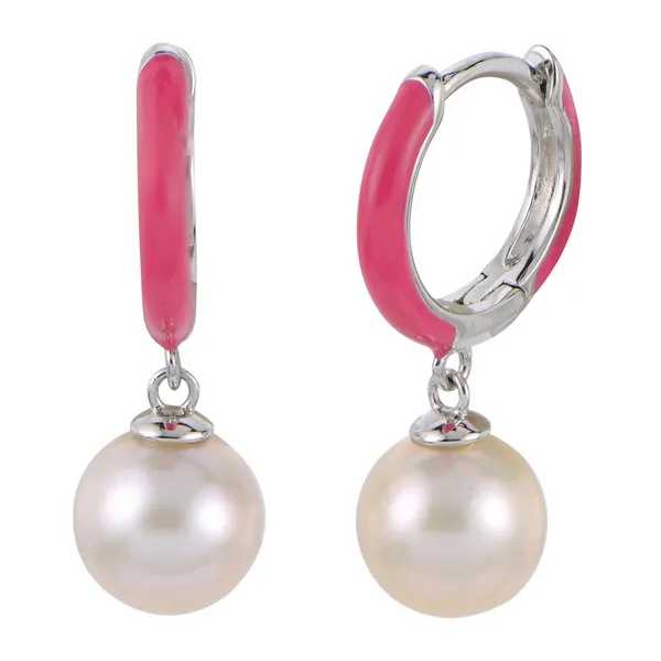 Silver Pearl and Hot Pink Enamel Hoops William Jeffrey's, Ltd. Mechanicsville, VA