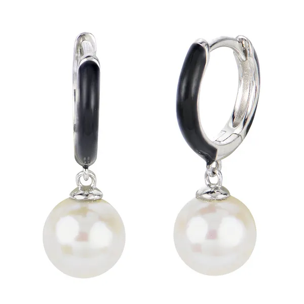 Silver Pearl and Black Enamel Hoop Earrings William Jeffrey's, Ltd. Mechanicsville, VA