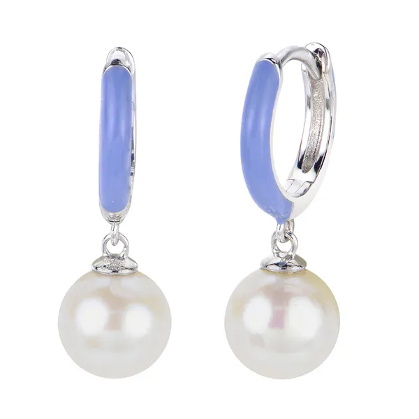 Silver Pearl and Periwinkle Enamel Earrings William Jeffrey's, Ltd. Mechanicsville, VA