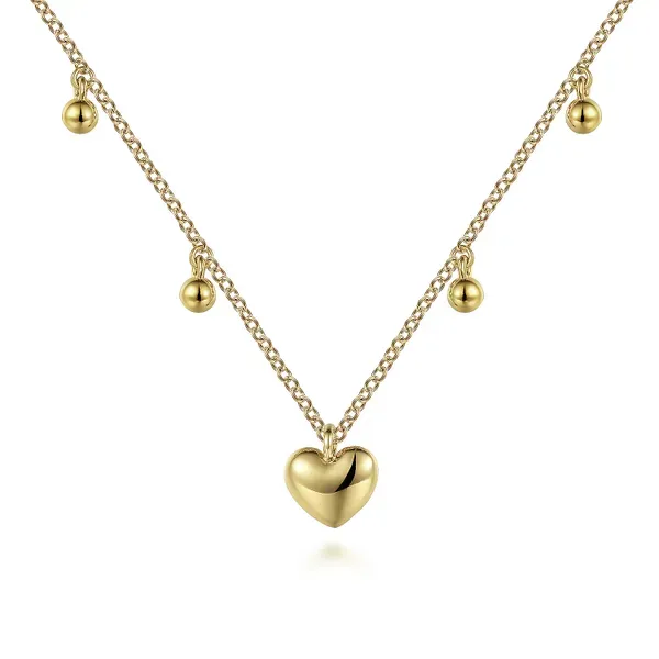 14K Yellow Gold Bujukan Station Necklace with Heart Drop William Jeffrey's, Ltd. Mechanicsville, VA