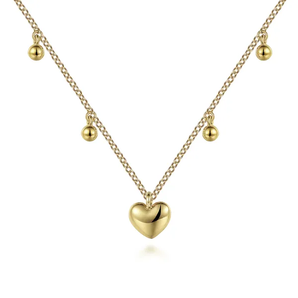 14K Yellow Gold Bujukan Station Necklace with Heart Drop William Jeffrey's, Ltd. Mechanicsville, VA