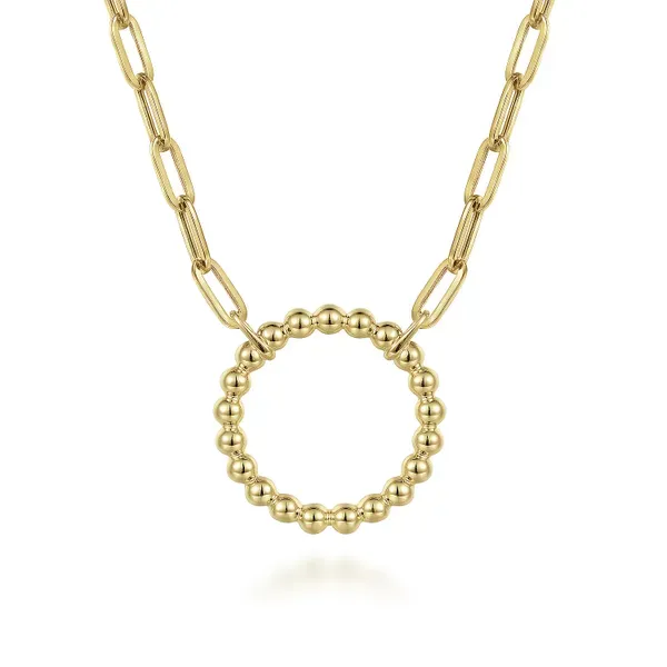 14K Yellow Gold Bujukan Ball Circle Necklace with Hollow Paperclip Chain William Jeffrey's, Ltd. Mechanicsville, VA
