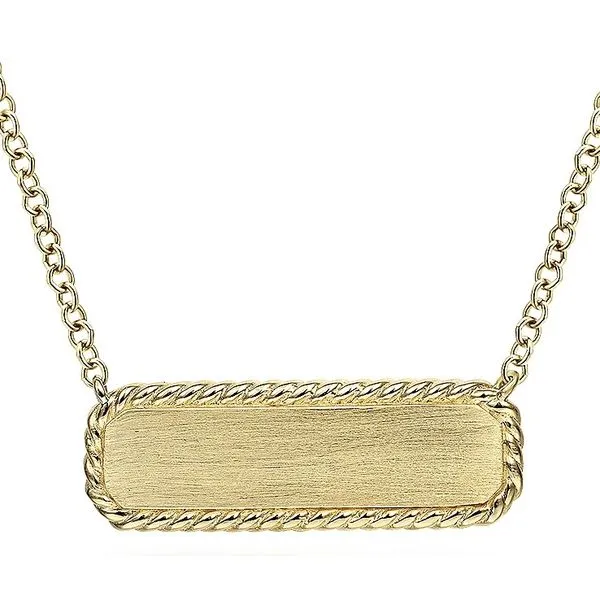 14K Yellow Gold Rectangular ID Pendant Necklace with Twisted Rope Frame William Jeffrey's, Ltd. Mechanicsville, VA