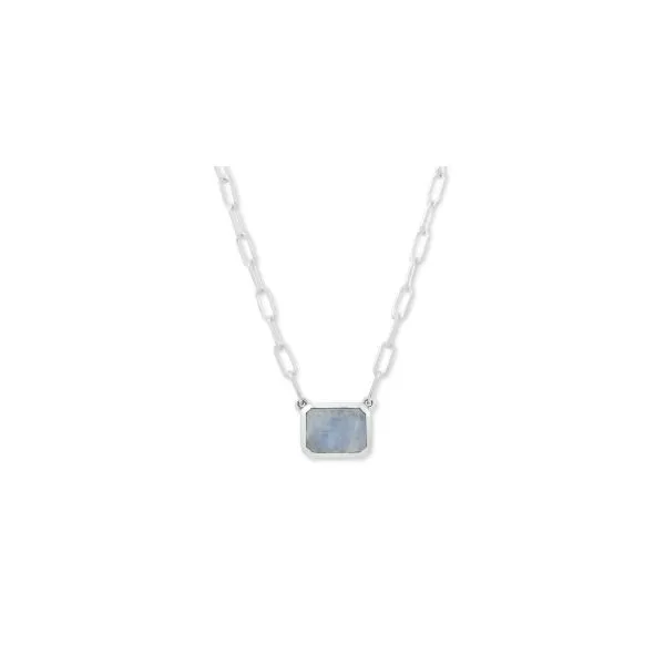 .925 emerald cut rainbow moonstone necklace on oval link chain 18