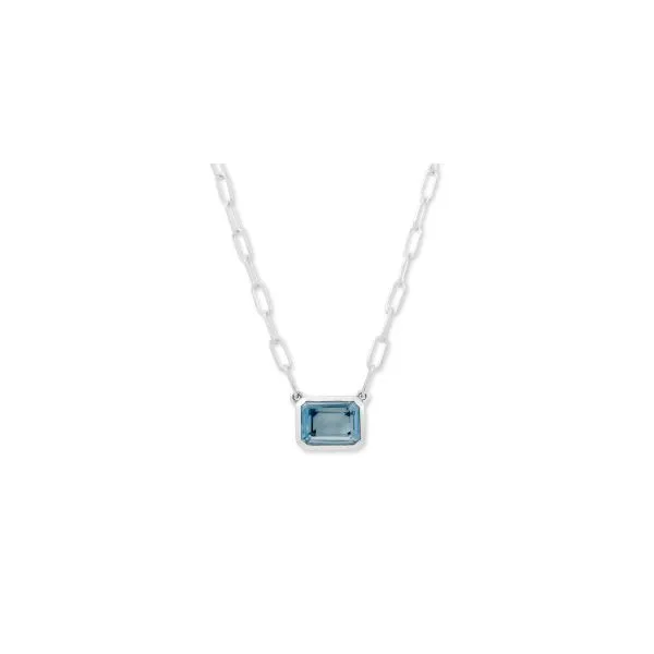.925 emerald cut blue topaz necklace on oval link chain 18