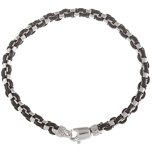 Men's Sterling Silver Woven Black Leather Box Bracelet William Jeffrey's, Ltd. Mechanicsville, VA