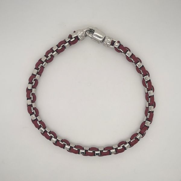 Men's Sterling Silver Woven Red Leather Box Bracelet William Jeffrey's, Ltd. Mechanicsville, VA
