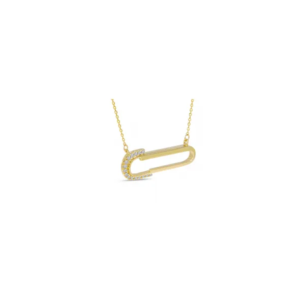 14K Yellow Gold Paper Clip Diamond Necklace