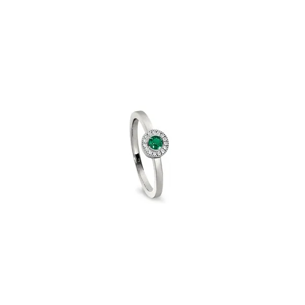 Sterling Silver Ring with Round Simulated Emerald Woelk's House of Diamonds Russell, KS