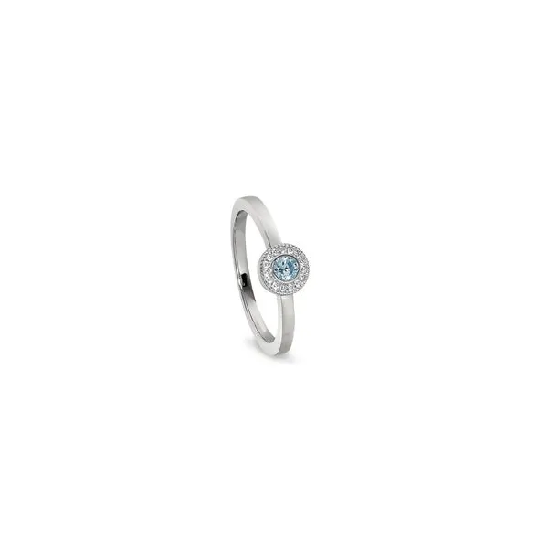 Sterling Silver Ring with Round Simulated Aquamarine Woelk's House of Diamonds Russell, KS