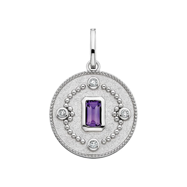 Emeral CutAmethist Circle Charm with White Topaz Woelk's House of Diamonds Russell, KS