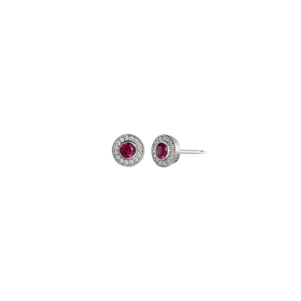 Sterling Silver Earrings with Round Simulated Ruby Woelk's House of Diamonds Russell, KS