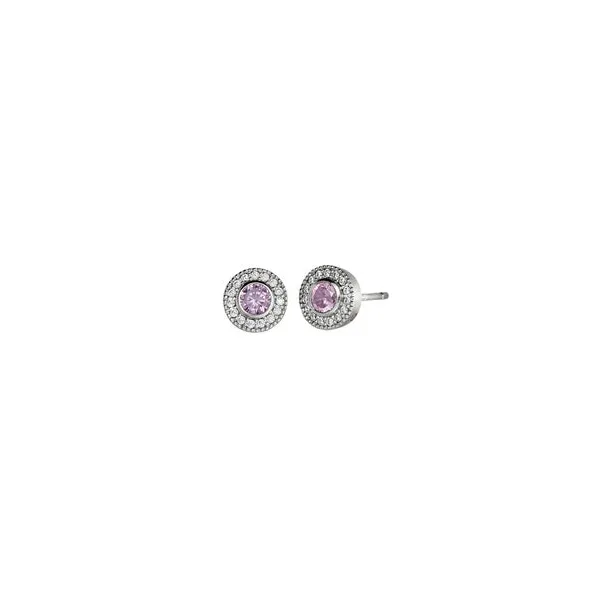 Sterling Silver Earrings with Round Simulated Pink Sapphire Woelk's House of Diamonds Russell, KS