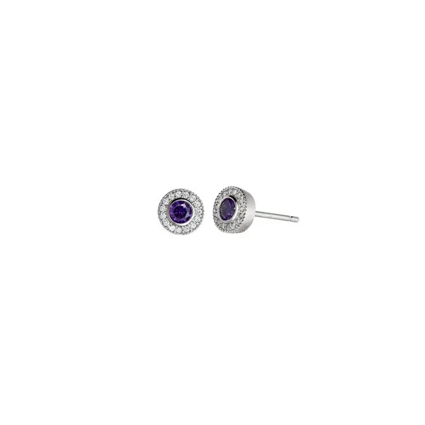 Sterling Silver Earrings with Round Simulated Amethyst Woelk's House of Diamonds Russell, KS