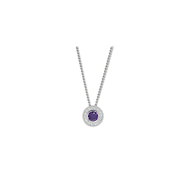 Sterling Silver Pendant With Round Simulated Amethyst Birthstone Woelk's House of Diamonds Russell, KS