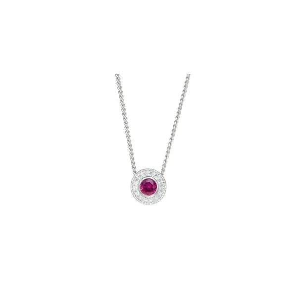 Sterling Silver Pendant With Round Simulated Ruby Birthstone Woelk's House of Diamonds Russell, KS