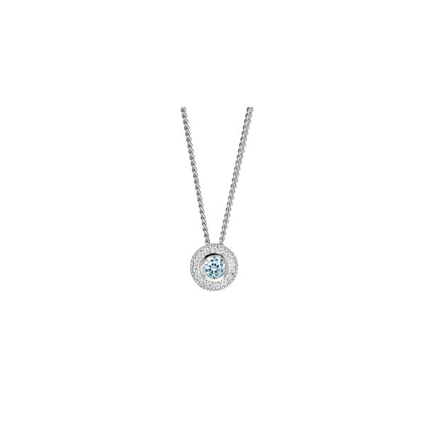 Sterling Silver Pendant With Round Simulated Aquamarine Birthstone Woelk's House of Diamonds Russell, KS