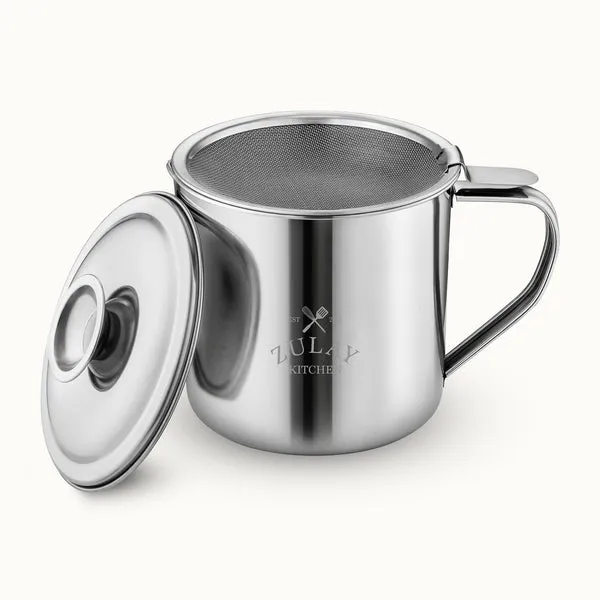 Bacon Grease Container with Strainer & Lid - 1 Liter - Silver Woelk's House of Diamonds Russell, KS