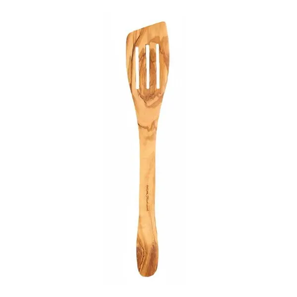 Olive Wood Lg Sloted Curved Spatula, 12