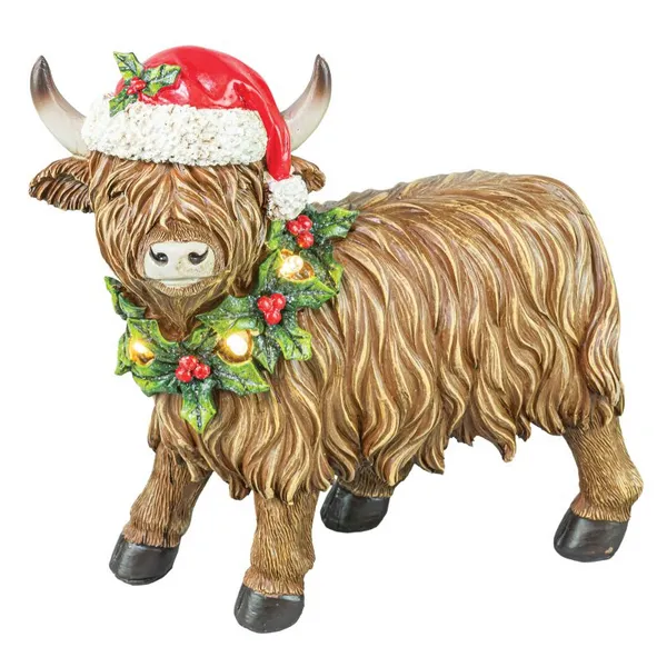 Holly Wreath Highland Cow Tabletop W lights Woelk's House of Diamonds Russell, KS